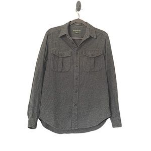 Eddie Bauer Mens Button Wool Utility Military Shirt Gray Black Chore Overshirt